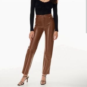 Aritzia Melina Women's Faux Leather Pants Zip Fly Button Closure Brown Size 4